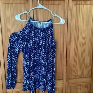 Michael Kors Navy and White Cold Shoulder Blouse